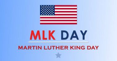 Üzerinde Amerikan bayrağı olan Martin Luther King Jr. MLK Day Vatandaşlık Hakları Hareketi lideri, rüya konuşması grafiğim var. Hizmet günü basit, zarif, vatansever BG.