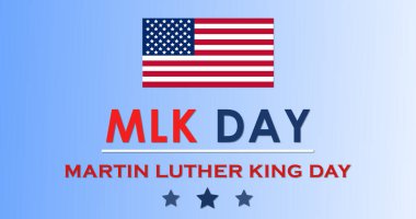 Üzerinde Amerikan bayrağı olan Martin Luther King Jr. MLK Day Vatandaşlık Hakları Hareketi lideri, rüya konuşması grafiğim var. Hizmet günü basit, zarif, vatansever BG.