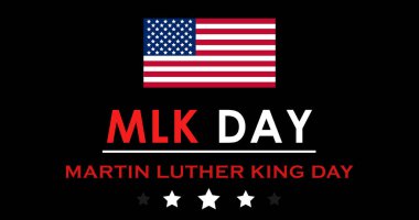 Üzerinde Amerikan bayrağı olan Martin Luther King Jr. MLK Day Vatandaşlık Hakları Hareketi lideri, rüya konuşması grafiğim var. Hizmet günü basit, zarif, vatansever BG.