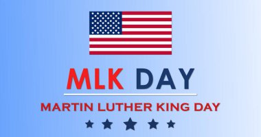 Üzerinde Amerikan bayrağı olan Martin Luther King Jr. MLK Day Vatandaşlık Hakları Hareketi lideri, rüya konuşması grafiğim var. Hizmet günü basit, zarif, vatansever BG.