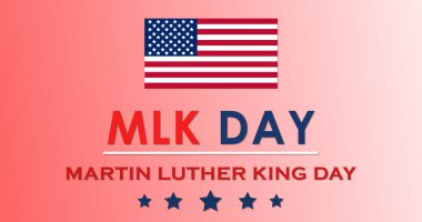 Üzerinde Amerikan bayrağı olan Martin Luther King Jr. MLK Day Vatandaşlık Hakları Hareketi lideri, rüya konuşması grafiğim var. Hizmet günü basit, zarif, vatansever BG.