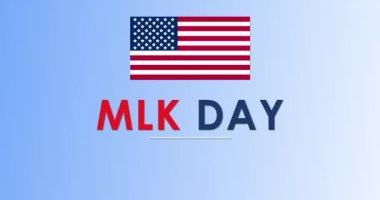 Martin Luther King Jr. 4K 'da Amerikan bayrağı taşıyan poster animasyonu. MLK Day Vatandaşlık Hakları Hareketi lideri, Rüya Konuşması Hareketi grafiğim var. Hizmet günü basit, zarif, vatansever BG.
