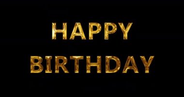 Doğum günün kutlu olsun, HBD metin animasyon tipografisi BG 4K 'yı selamlıyor. Doğum yıldönümü seremonisi, altın renkli, şenlikli parti açılışının siyahlar üzerinde etkisini göstermesini diliyor. Doğum günü dileği hareketi grafiği.