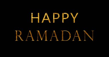 Altın Mutlu Ramazan Kareem tipografik animasyon siyah bg. Ramazan 'ın kutsal ayının kutlanması. Ruhani İslami Arap kaligrafik altın metin hareketi grafiği. Lüks din harf bg.