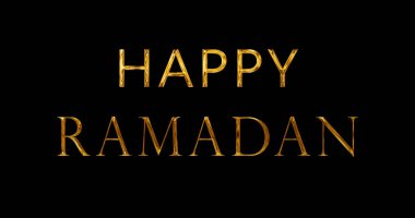 Altın Mutlu Ramazan Kareem tipografik animasyon siyah bg. Ramazan 'ın kutsal ayının kutlanması. Ruhani İslami Arap kaligrafik altın metin hareketi grafiği. Lüks din harf bg.