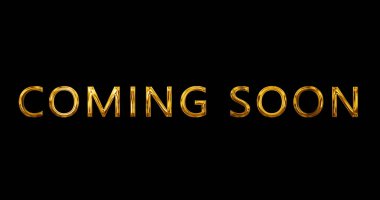 Yakında daktilo anonsu yapılacak altın gibi parlak metin animasyonu. Promosyon indirimi ve satış metni grafiği. Reklam Altın Film Yayın Uyarısı başlığı.