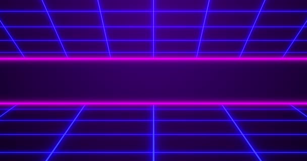 动态复古风格80年代的霓虹灯网格无缝Bg在4K 像数码激光网一样的科幻电影在网络背景下移动 科技夜总会 迪斯科舞厅的合成波浪式发光格栅背景 — 图库视频影像