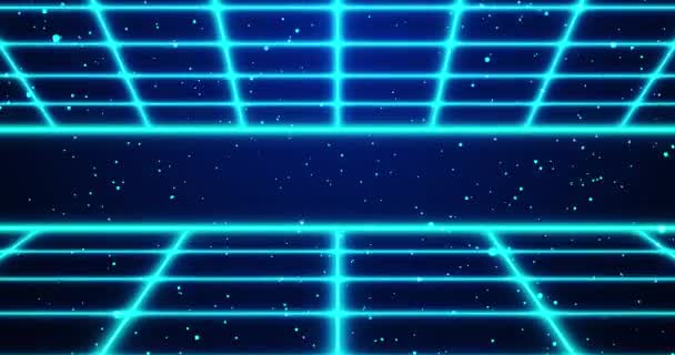 4Kで移動する星との未来的なレトロスタイルのダブルグリッドの背景 テクノナイトクラブ 80年代スタイルのディスコクラブの背景 オールドファッションのサイバースペース宇宙モーショングラフィックグリッドシームレスループ — ストック動画