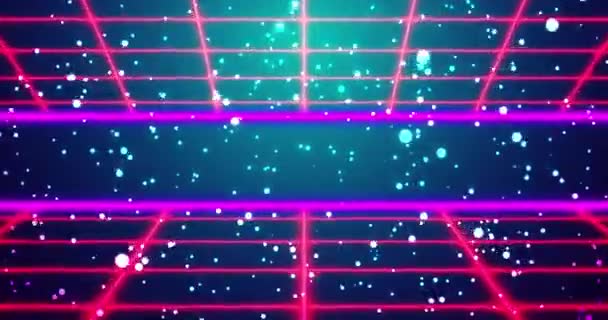 Futuristic Retro Style Double Grid Background Stars Moving Techno Nightclub — Stock Video