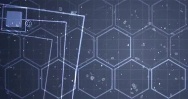 Kare geometri şekilli 4K Hexagon ağı hareket ediyor. Yenilik bilimi teknolojisi döngüsü. Yanıp sönen çokgenler fütüristik kimya moleküllerini birbirine bağlar atom hareketini. Genel siber bağlantı kavramı bg.