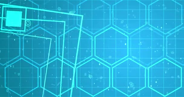 4K六角形の形状を移動する四角形のネットワーク イノベーション サイエンス テクノロジープル 点滅する多角形メッシュ未来化学分子原子運動 グローバルなサイバー接続コンセプト — ストック動画