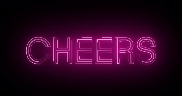 Neon Cheers Typografi Rörliga Linjer Animation Glödande Retrostil Elegant Jubel — Stockvideo