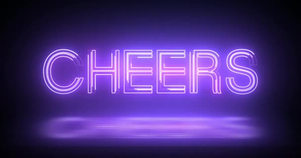Neon Cheers Typografia Liikkuvat Linjat Animaatio Hehkuva Retro Tyyli Tyylikäs — kuvapankkivideo