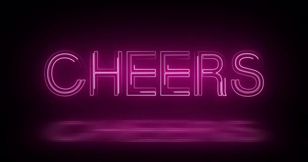 Neon Cheers Typografi Rörliga Linjer Animation Glödande Retrostil Elegant Jubel — Stockvideo