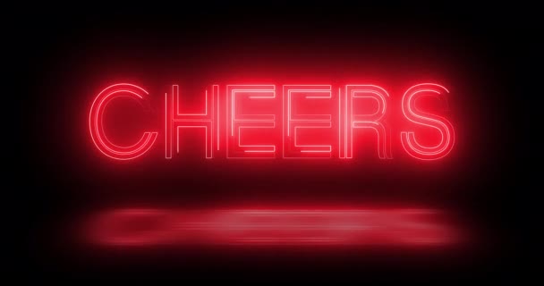Neon Cheers Tipografia Linhas Móveis Animação Brilhante Estilo Retro Elegante — Vídeo de Stock