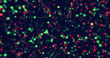 Dijital küçük kareler ve arka planda hareket eden daireler 4K. Merhaba teknoloji titreşimi ekranda hareket eden küçük noktalar bulut hesaplaması ai grid bg. Sanatsal devre veri geçiş akış hareketi grafiği.