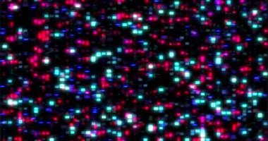 Dikey hareket eden küçük noktalar veri akış matrisi bg. Kavisli disko ekranı parlayan kareler ve daireler kodlayan yapı büyük bilgi dikey ekran hareket döngüsü. Fütürist bg