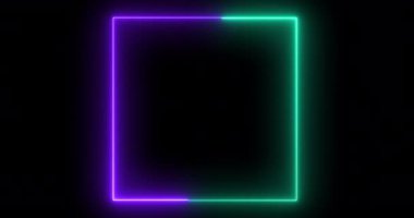 4K 'de renkli neon renkli parlak çizgili kare çerçeve animasyonu. Kare ekran kutusu neon çerçeve modern ekran sunum projeksiyonu 3d görüntüleme ögesi siyah. Asgari tasarım sınır varlık klibi.