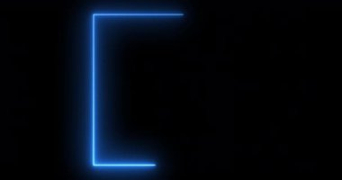 Kare kare çerçeve neon çizgileri koyu bg 4K hareket ediyor. Parlak ışık pankartı, dikdörtgen ışık dönüş şarjörü. Elektrik akımı teknolojisi veri transfer konsepti videosu.