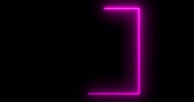 Kare kare çerçeve neon çizgileri koyu bg 4K hareket ediyor. Parlak ışık pankartı, dikdörtgen ışık dönüş şarjörü. Elektrik akımı teknolojisi veri transfer konsepti videosu.