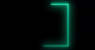 Kare kare çerçeve neon çizgileri koyu bg 4K hareket ediyor. Parlak ışık pankartı, dikdörtgen ışık dönüş şarjörü. Elektrik akımı teknolojisi veri transfer konsepti videosu.