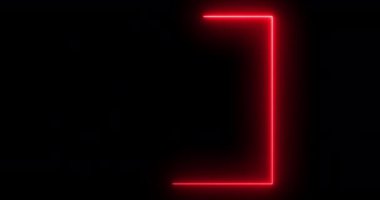 Kare kare çerçeve neon çizgileri koyu bg 4K hareket ediyor. Parlak ışık pankartı, dikdörtgen ışık dönüş şarjörü. Elektrik akımı teknolojisi veri transfer konsepti videosu.