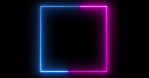 Colorful Neon Glowing Stripes Square Line Frame Animation Square Screen — Stock Video