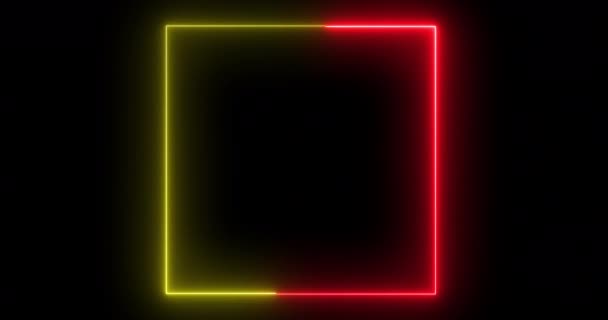 Bunte Neonleuchtende Streifen Quadratische Rahmenanimation Quadratische Bildschirm Box Neon Rahmen — Stockvideo