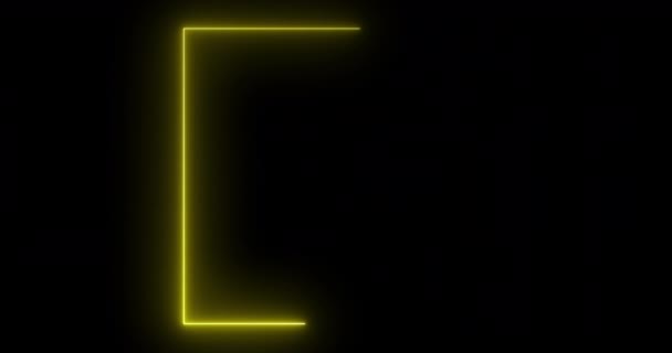 Bewegende Nachverfolgung Quadratischen Rahmen Rand Neon Streifen Dunkel Leuchtende Leuchtende — Stockvideo