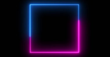 Renkli neon şeritli kare çerçeve animasyonu. Kare ekran kutusu neon çerçeve modern ekran sunum projeksiyonu 3d görüntüleme ögesi siyah. Asgari tasarım sınır varlık klibi.