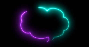 Neon mesajı bulut şeklinde siyah bir metin kutusu. Konuşma balonu şeklinde yuvarlak mesaj simgesi. Flickering retro-style SMS simgesi sosyal medya mobil seti yüksek kaliteli stok illüstrasyonu.