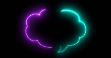 Neon mesajı bulut şeklinde siyah bir metin kutusu. Konuşma balonu şeklinde yuvarlak mesaj simgesi. Flickering retro-style SMS simgesi sosyal medya mobil seti yüksek kaliteli stok illüstrasyonu.