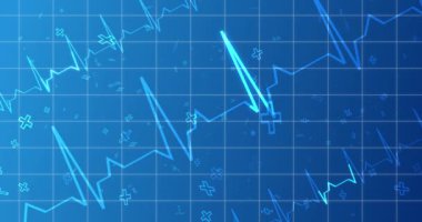 EKG EKG kardiyogramı 4K 'da sağlık sigortası bg' sini taşıyor. Altıgen biyoteknoloji ve kimya molekülleri bg ile sağlık yenilik kavramı. Eczane DNA sunumu infografik tıp ilaçları hemşire yardımı.