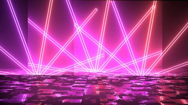 Renkli soyut neon ışıklar sahne gösterisi ödüllerini yansıtıyor. Modayı takip eden neon hatları 3d bg ultraviyole fütüristik stüdyo fx şirket arkaplanı 3d şifreleme para birimi bg.