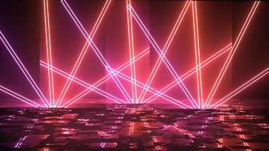 Renkli soyut neon ışıklar sahne gösterisi ödüllerini yansıtıyor. Modayı takip eden neon hatları 3d bg ultraviyole fütüristik stüdyo fx şirket arkaplanı 3d şifreleme para birimi bg.