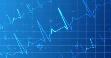 EKG EKG kardiyogramı, sağlık hizmetleri bg 'sini taşıyor. Altıgen biyoteknoloji ve kimya molekülleri bg ile sağlık yenilik kavramı. Eczane DNA sunumu infografik tıp ilaçları hemşire yardımı.