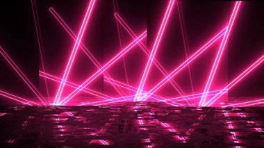 Renkli soyut neon ışıklar sahne gösterisi ödüllerini yansıtıyor. Modayı takip eden neon hatları 3d bg ultraviyole fütüristik stüdyo fx şirket arkaplanı 3d şifreleme para birimi bg.