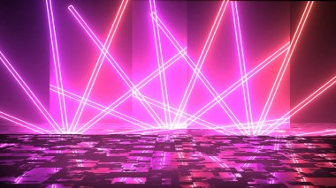 Renkli soyut neon ışıklar sahne gösterisi ödüllerini yansıtıyor. Modayı takip eden neon hatları 3d bg ultraviyole fütüristik stüdyo fx şirket arkaplanı 3d şifreleme para birimi bg.