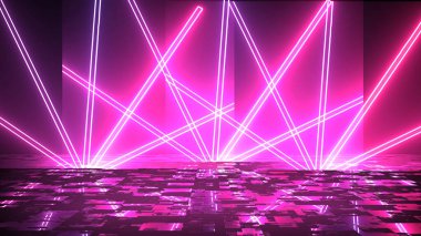 Renkli soyut neon ışıklar sahne gösterisi ödüllerini yansıtıyor. Modayı takip eden neon hatları 3d bg ultraviyole fütüristik stüdyo fx şirket arkaplanı 3d şifreleme para birimi bg.
