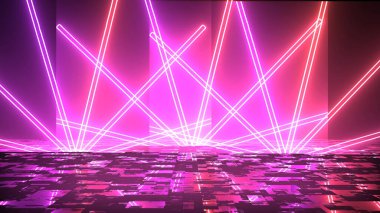 Renkli soyut neon ışıklar sahne gösterisi ödüllerini yansıtıyor. Modayı takip eden neon hatları 3d bg ultraviyole fütüristik stüdyo fx şirket arkaplanı 3d şifreleme para birimi bg.