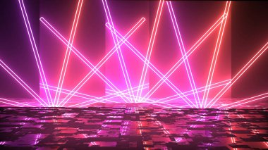 Renkli soyut neon ışıklar sahne gösterisi ödüllerini yansıtıyor. Modayı takip eden neon hatları 3d bg ultraviyole fütüristik stüdyo fx şirket arkaplanı 3d şifreleme para birimi bg.