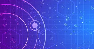 Geometrik daireler ve hareket eden altıgenler. Ticari reklam sunum teknolojisi bg 3d parçacıklar renkli gradyan parlak soyut yuvarlak çizgiler.