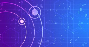 Geometrik daireler ve hareket eden altıgenler. Ticari reklam sunum teknolojisi bg 3d parçacıklar renkli gradyan parlak soyut yuvarlak çizgiler.