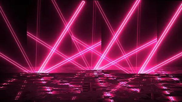 Renkli soyut neon ışıklar sahne gösterisi ödüllerini yansıtıyor. Modayı takip eden neon hatları 3d bg ultraviyole fütüristik stüdyo fx şirket arkaplanı 3d şifreleme para birimi bg.