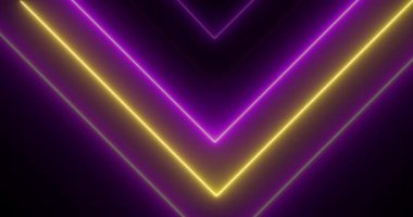 Aşağıya doğru hareket eden neon oklar aydınlatılmış neon ışıklı arka plan 4K. Fizik mühendisliği teknolojisi siber aşama ileri hareket eden seyir okları hareket döngüsü. Perspektif matris lazer 3d.