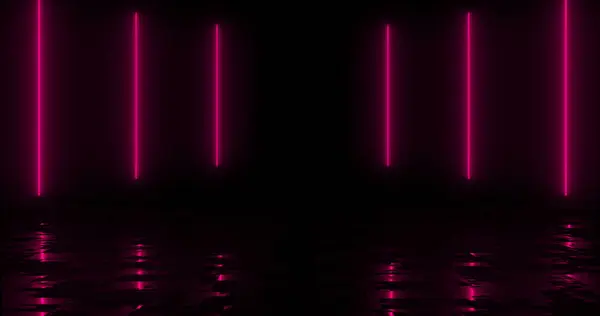 stock image Simple in-and-out neon glowing line. Techno night club sparky spectrum same color generated sunbeam bg with reflection. Stripes moving energy burst cyber trendy marketing music video asset.