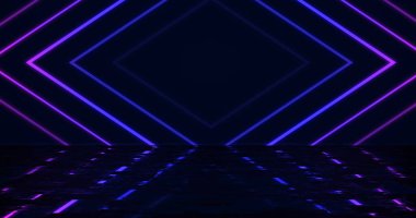 Soyut teknoloji geçmişi, gece hayatı geçmişi. Disko ışıkları müzik konseri ışığı yansımalı parlak kare geometrik lazer döngüsünü gösteriyor. Ödül töreni etkinliği.