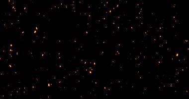 Gerçekçi sürrealist kor ateş tozu siyah bg 'de yükseliyor. Grunge koyu kıvılcımları izole edilmiş karanlık arka planda uçuşuyor. Kıvılcımlar yanıp sönüyor. Cehennemin yükselen patlaması. Siyah üzerine kor.