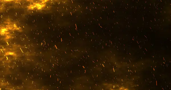 Renkli közler havada hareket eden ateş parçacıkları. Soyut karanlık anime volkanik patlama mangası. Atmosferde uçuşan ateşli kozmik toz fantazisi. Astronomi örtüşmesi.