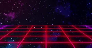 Kozmik yıldız gökadası seyahet eden uzay sıçrama şebekesi animasyonu 4K 'da. Retro bilim kurgu film eğlence oyunu animasyon sanatçısı 1 'e giriş yüklemeye başlıyor. Döngüsü yüksek kaliteli vj psychedelic canlı gösteri ızgarası